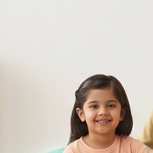 A smiling child at the centre of connected pediatric signals