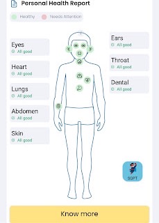 Illustrative SKIDS parent app overview with a child health report