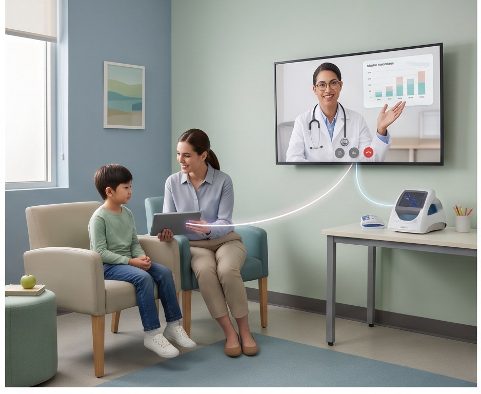 A pediatric care room with Companion visibility and telehealth support